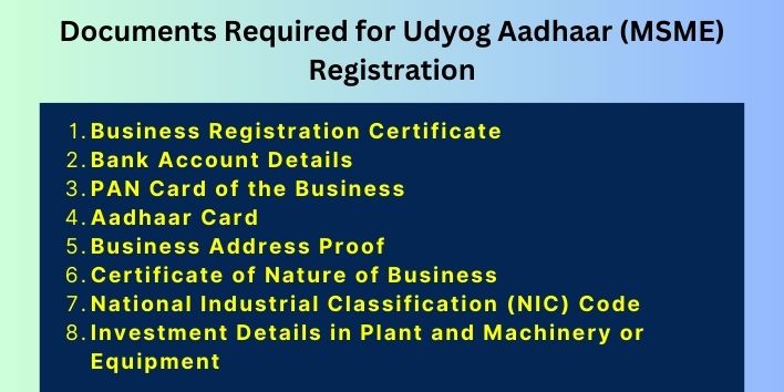 Documents Required for Udyog Aadhaar (MSME) Registration